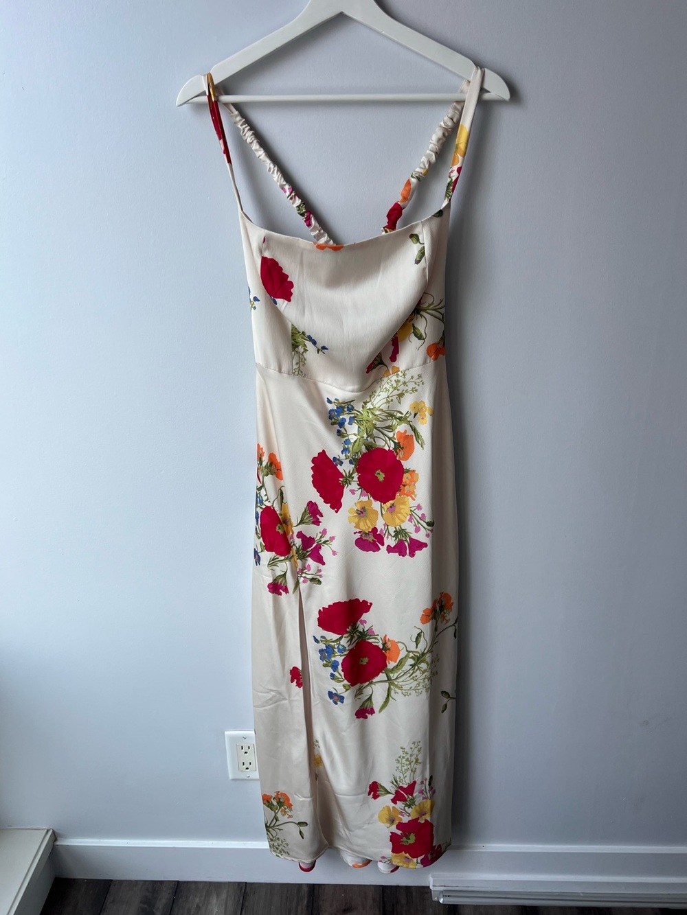 Park & Fifth Ivory Floral Maxi Dress with Red & Yellow Blooms